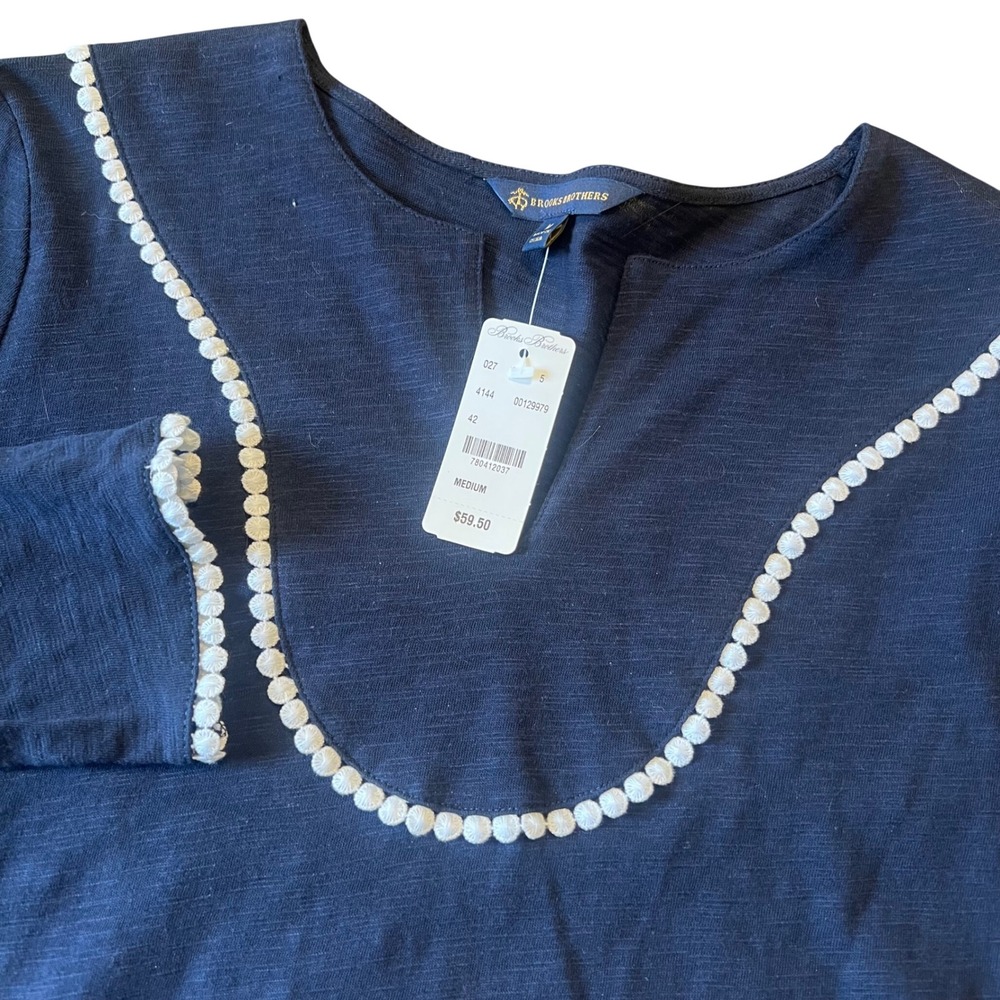 NWT Brooks Brothers Navy Blue Embellished Tunic Top Women's Size Medium